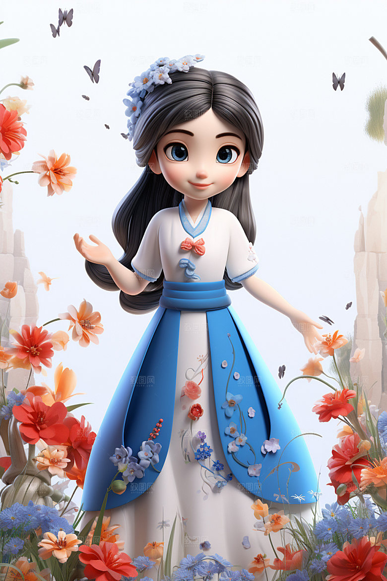 汉服赏花少女中国风模型
