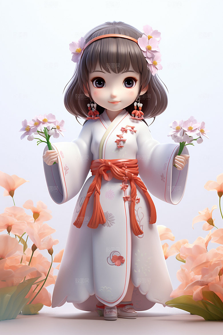 汉服赏花高清立体模型