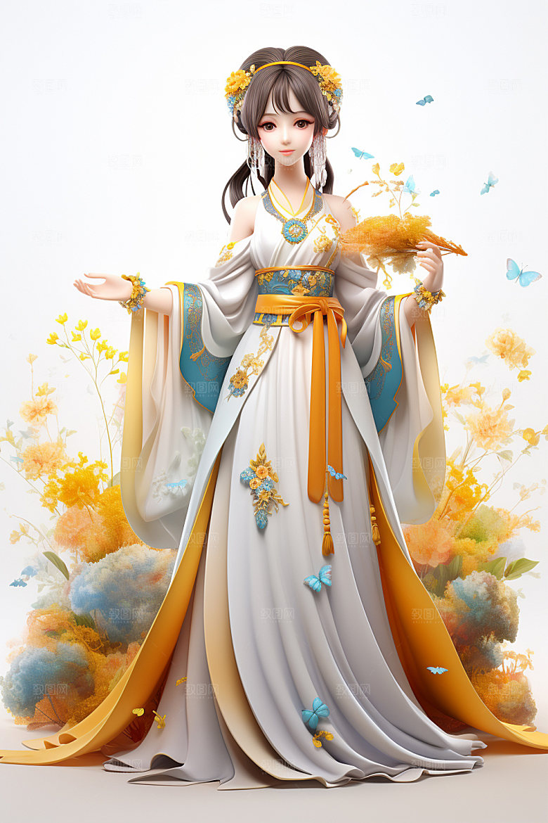 汉服赏花中国风中式模型