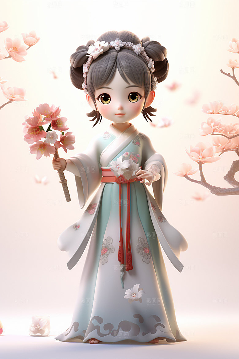 汉服赏花浪漫中国风模型