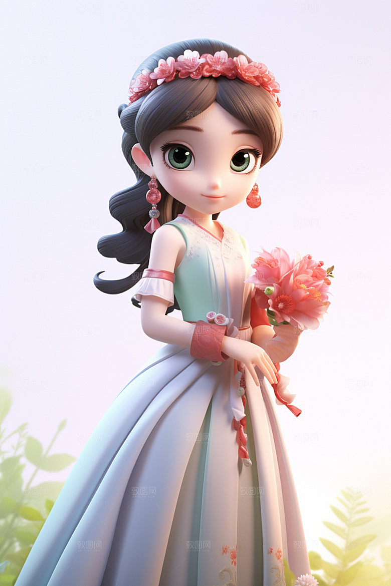 汉服赏花少女中国风模型