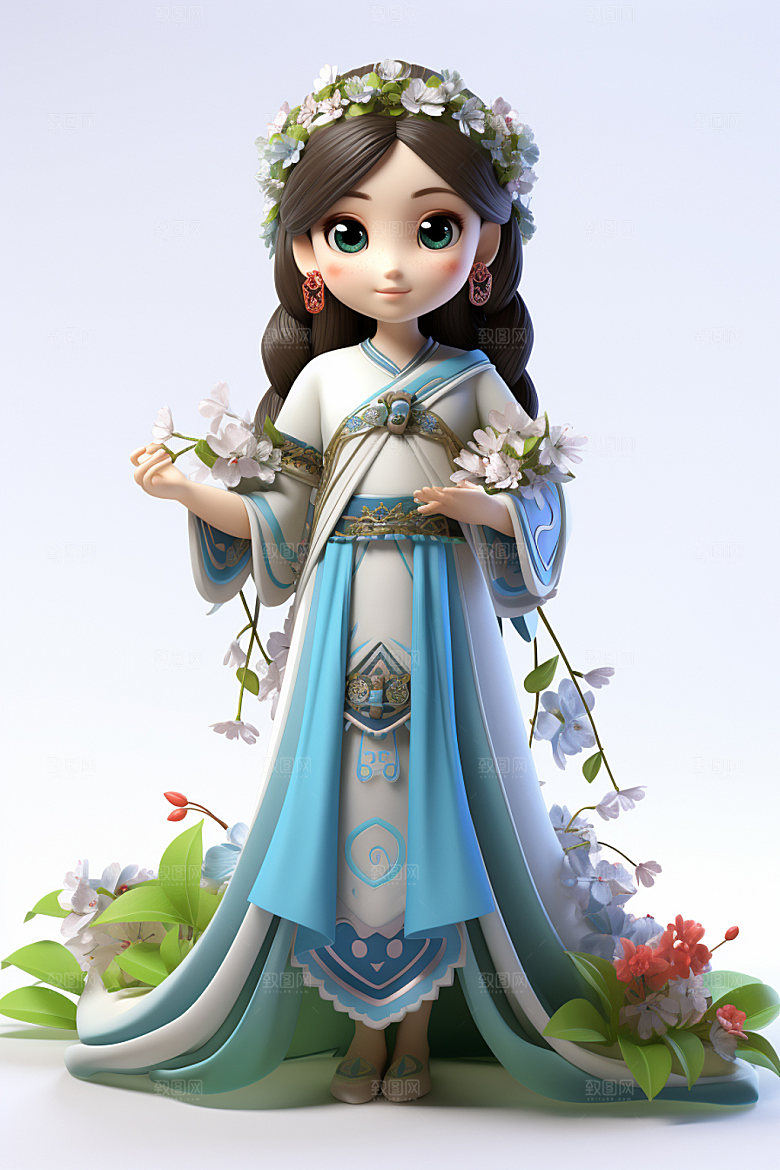 汉服赏花高清中国风模型