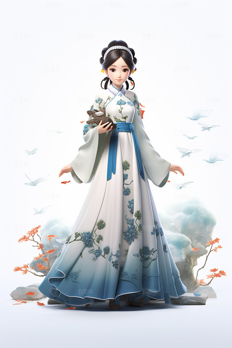汉服赏花高清中式模型