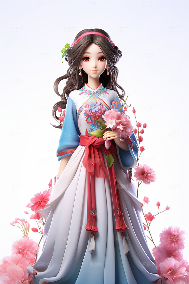 汉服赏花立体中国风模型