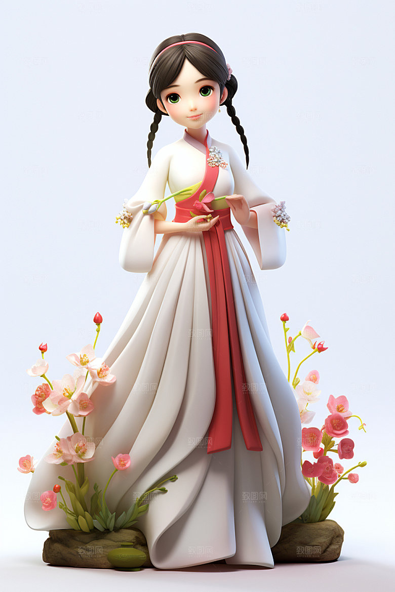 汉服赏花传统立体模型