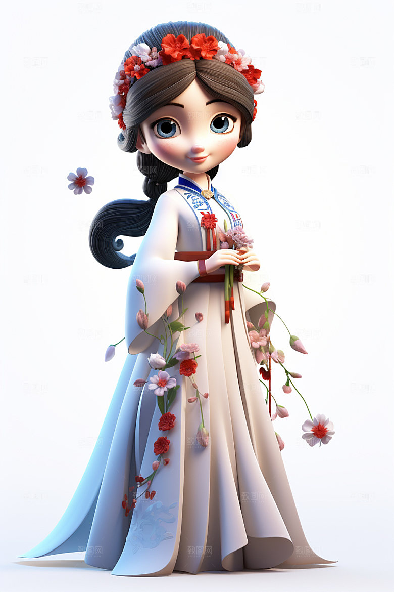汉服赏花传统唯美模型