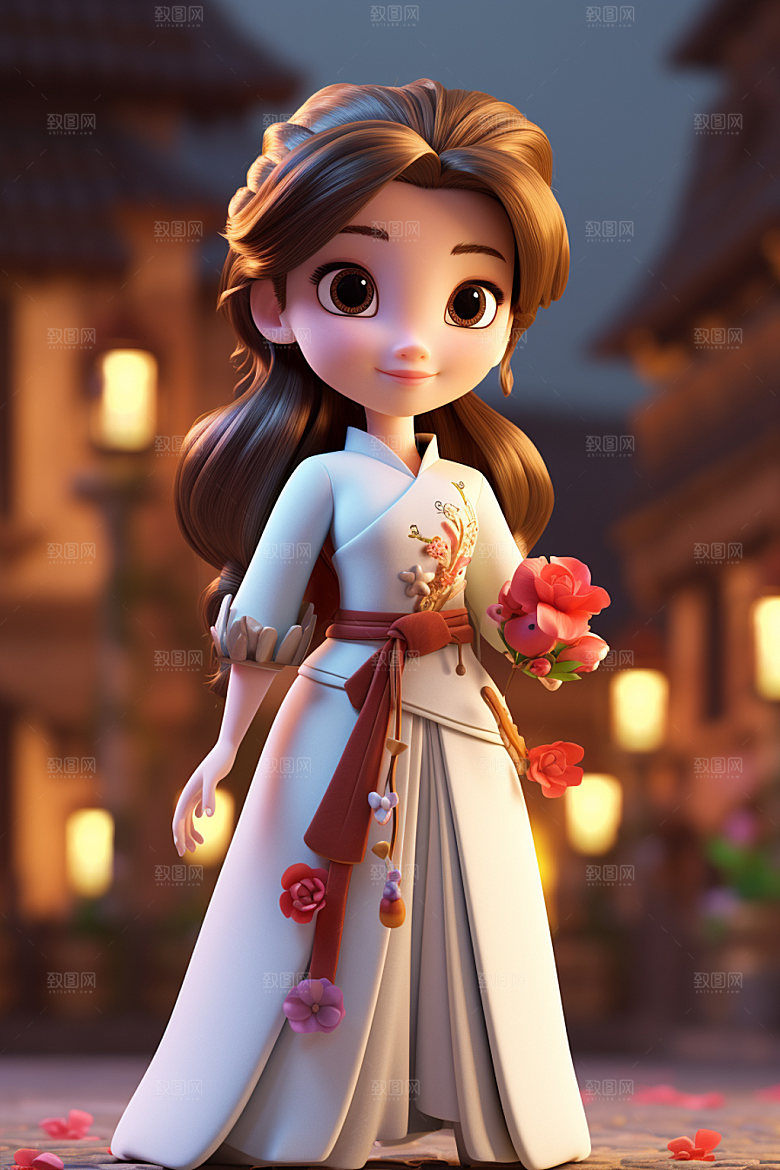 汉服赏花少女春天模型
