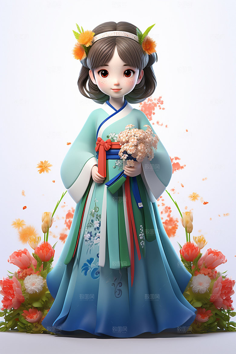 汉服赏花唯美少女模型