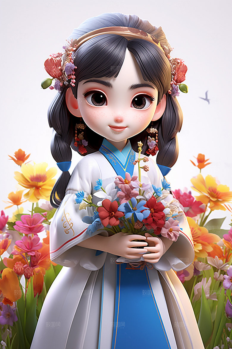 汉服赏花春天中式模型