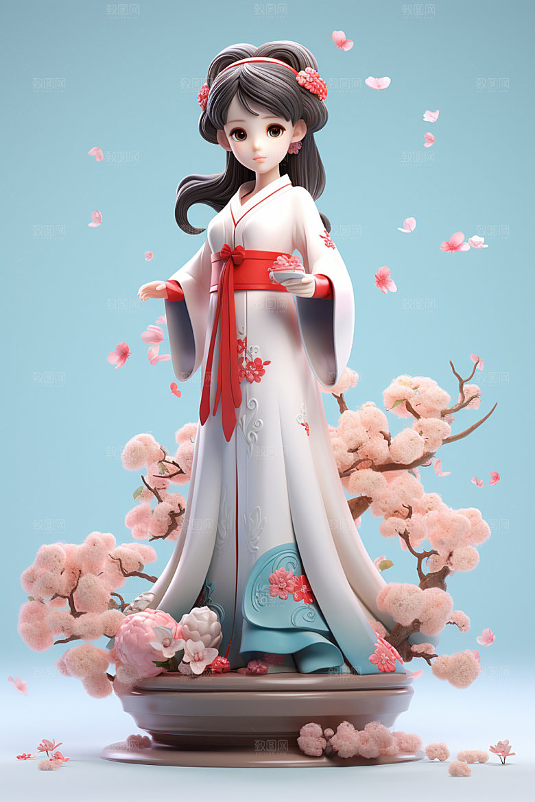 汉服赏花立体氛围模型