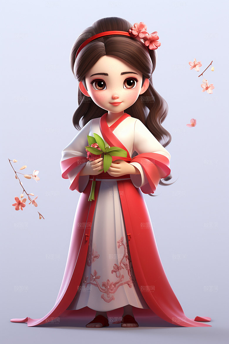 汉服赏花高清传统模型