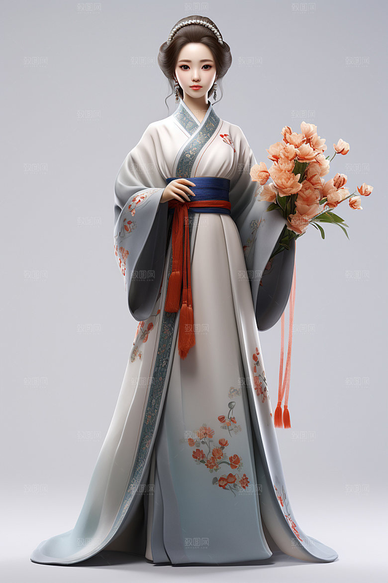 汉服赏花中式高清模型