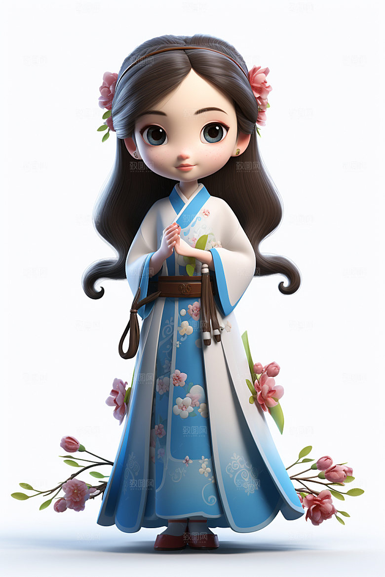 汉服赏花中式少女模型