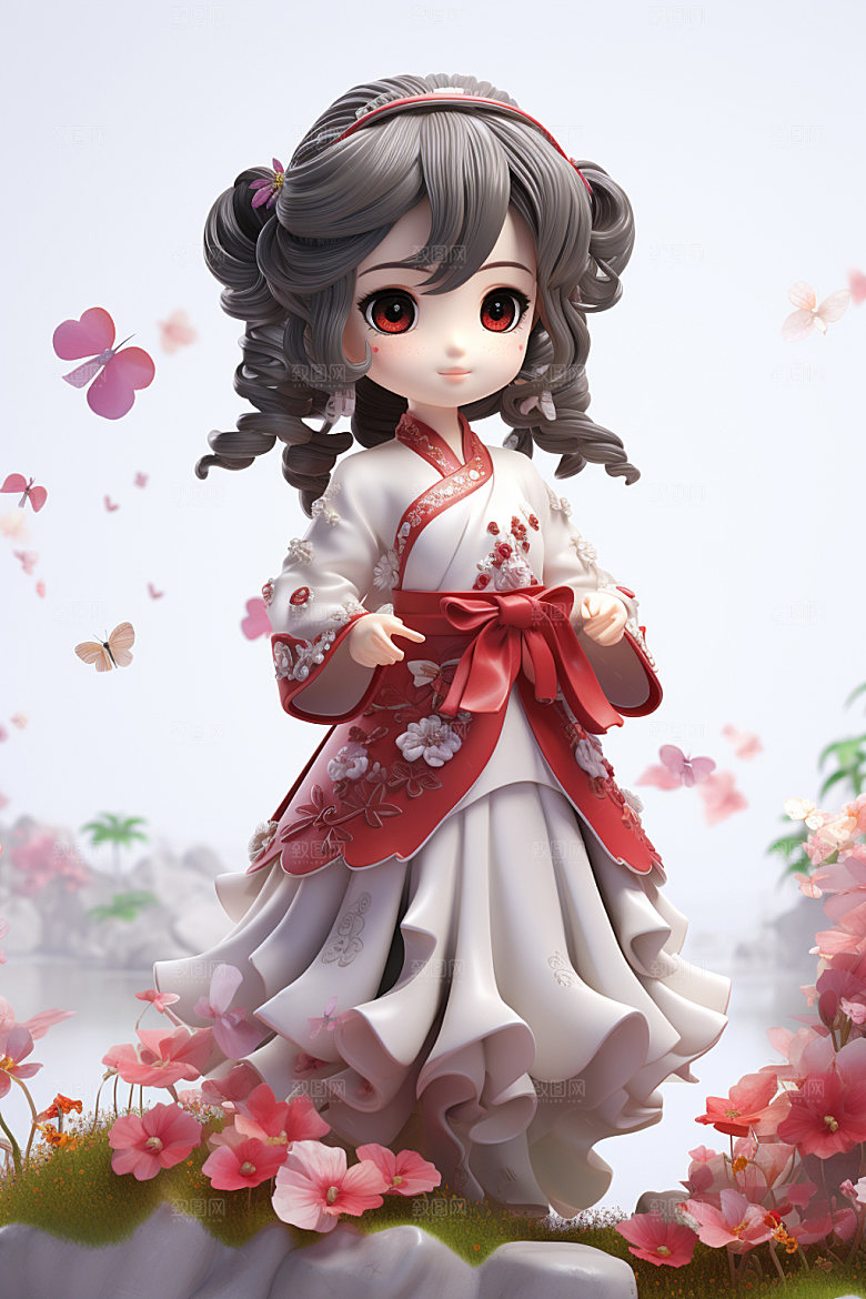 汉服赏花少女唯美模型