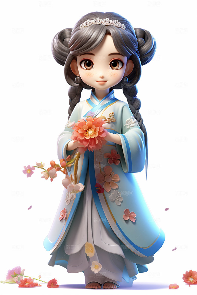 汉服赏花少女立体模型
