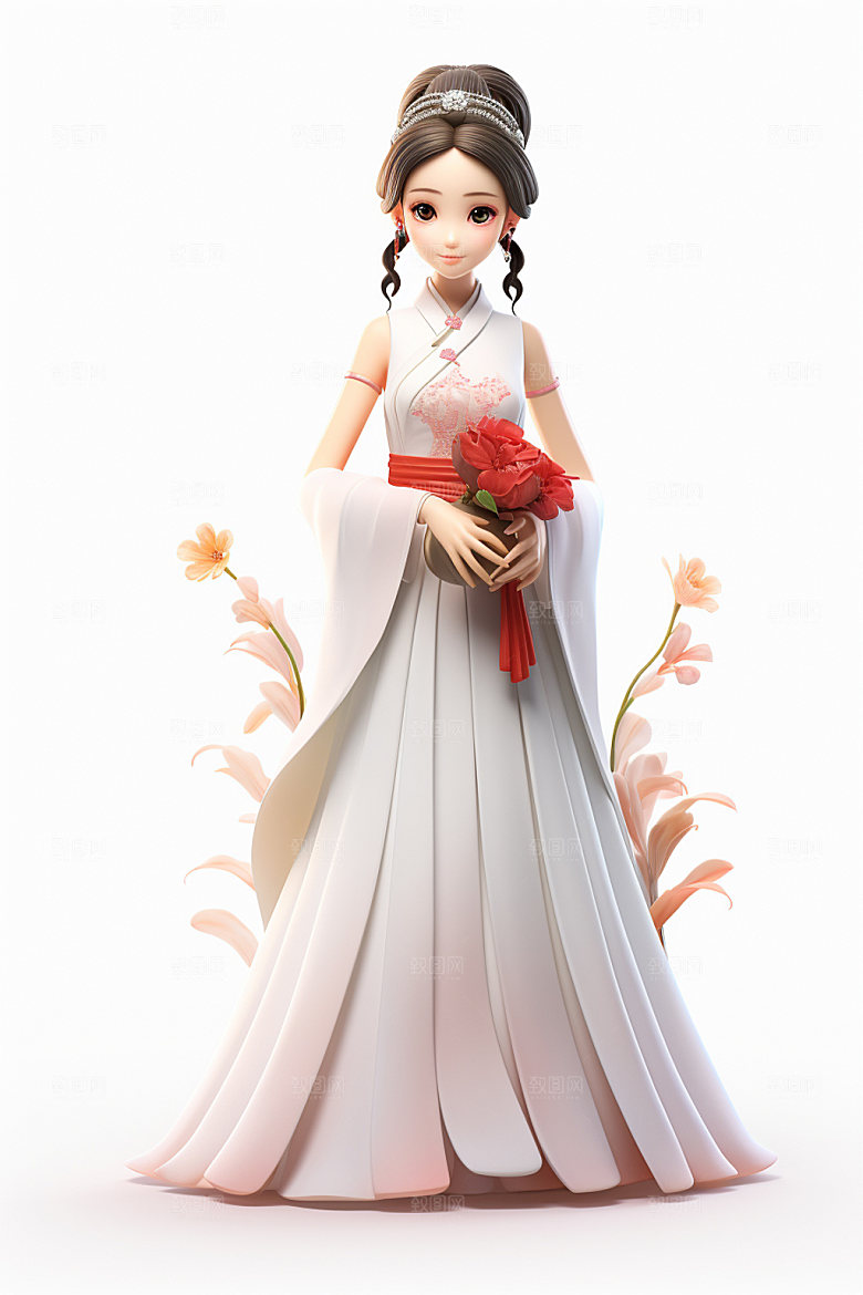 汉服赏花高清3D模型