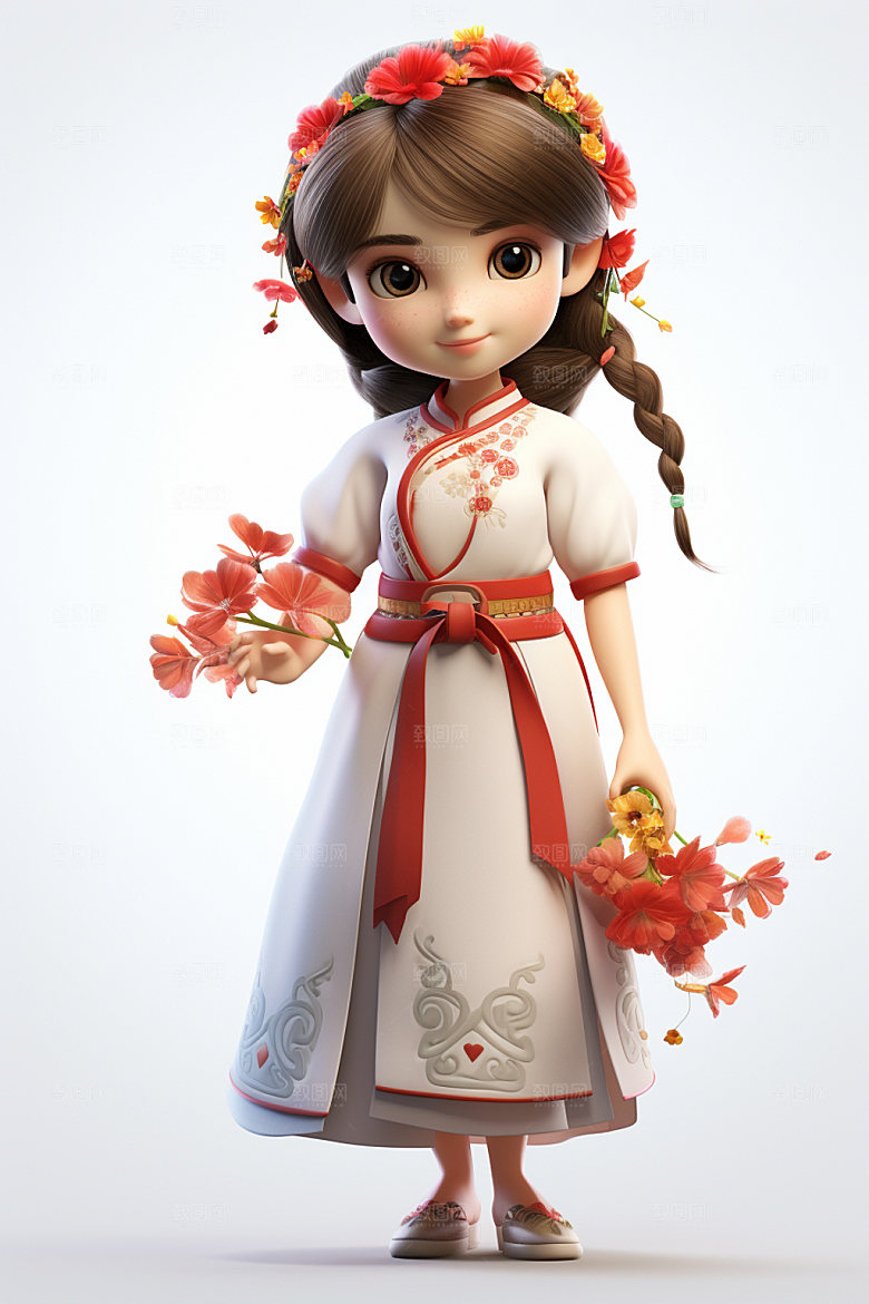 汉服赏花浪漫春天模型