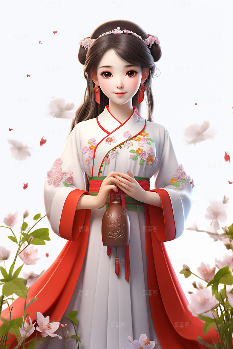 汉服赏花3D唯美模型