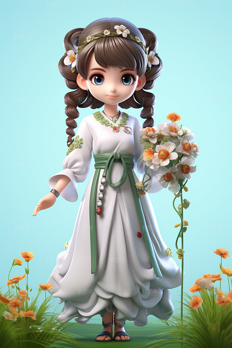汉服赏花浪漫少女模型