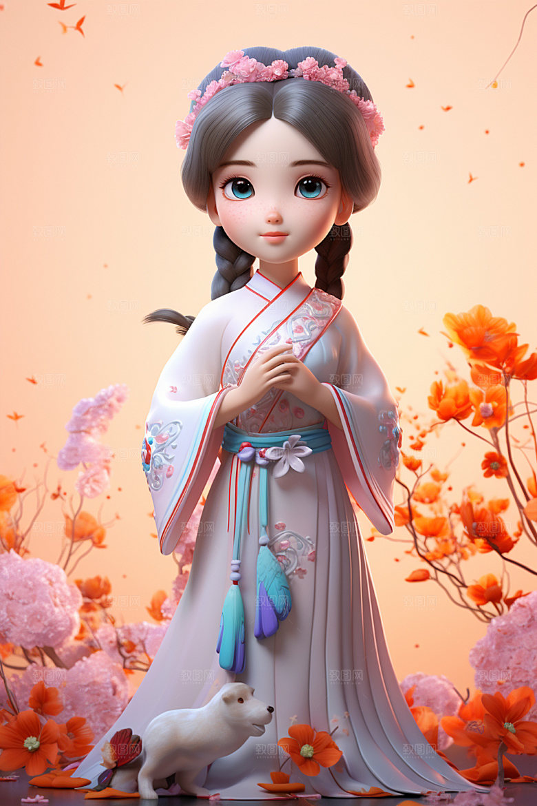 汉服赏花少女春天模型