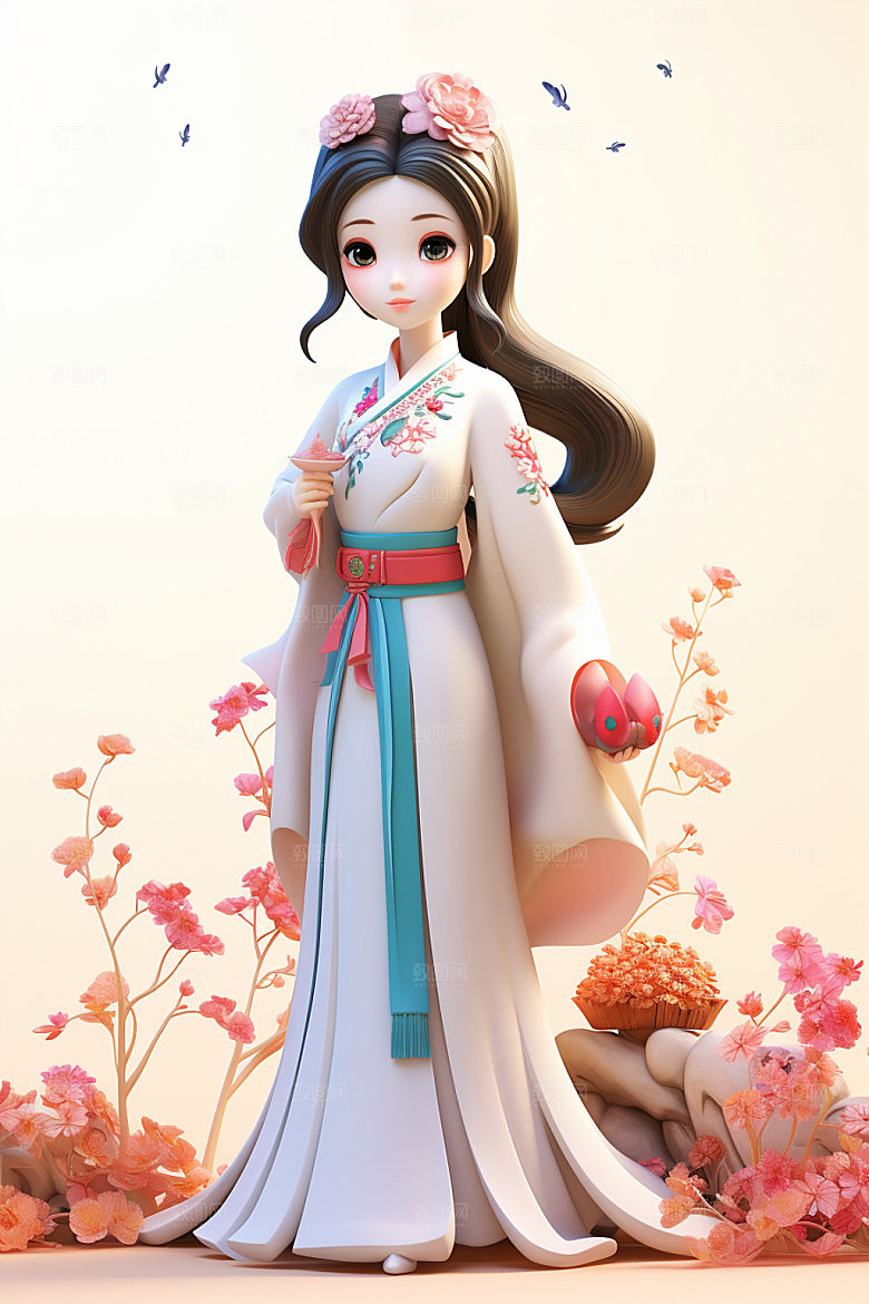 汉服赏花传统中式模型