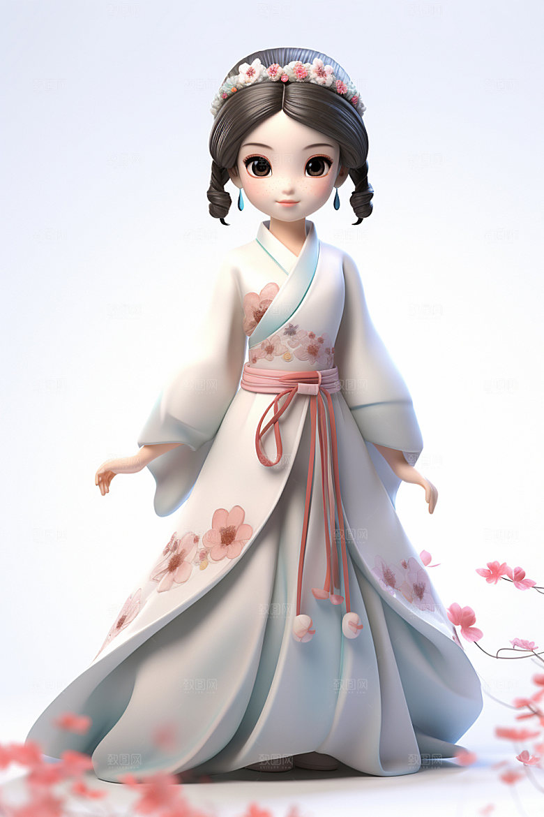 汉服赏花中国风3D模型