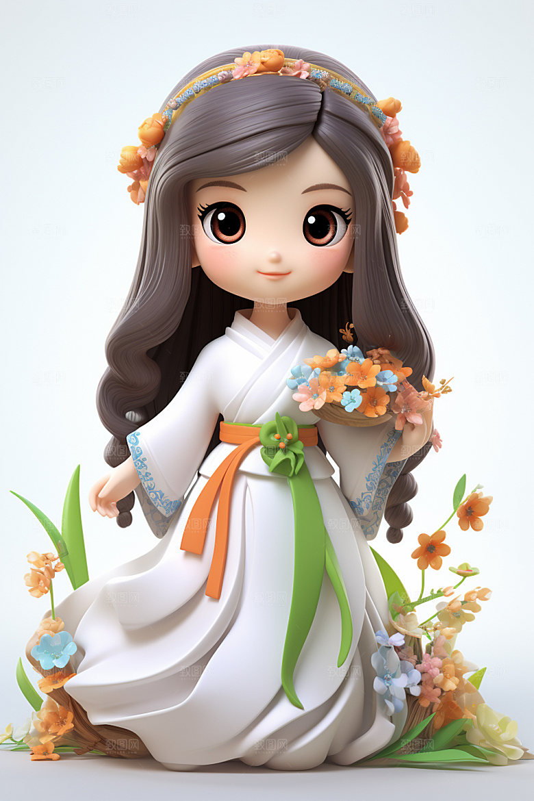 汉服赏花3D唯美模型