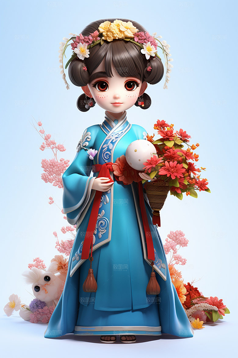 汉服赏花春天少女模型