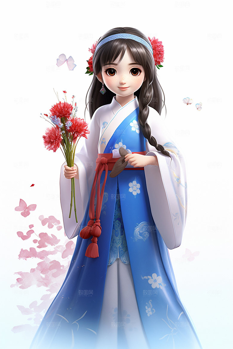 汉服赏花浪漫中国风模型