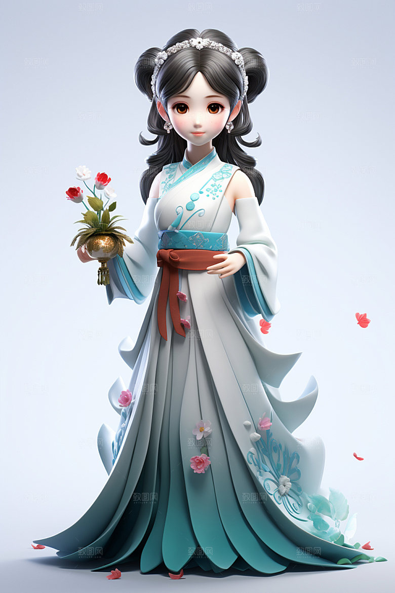 汉服赏花唯美少女模型
