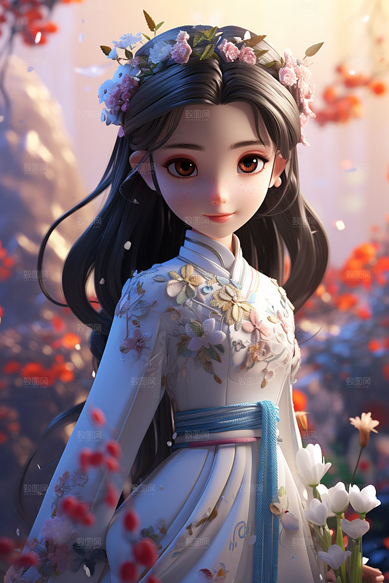汉服赏花立体春天模型