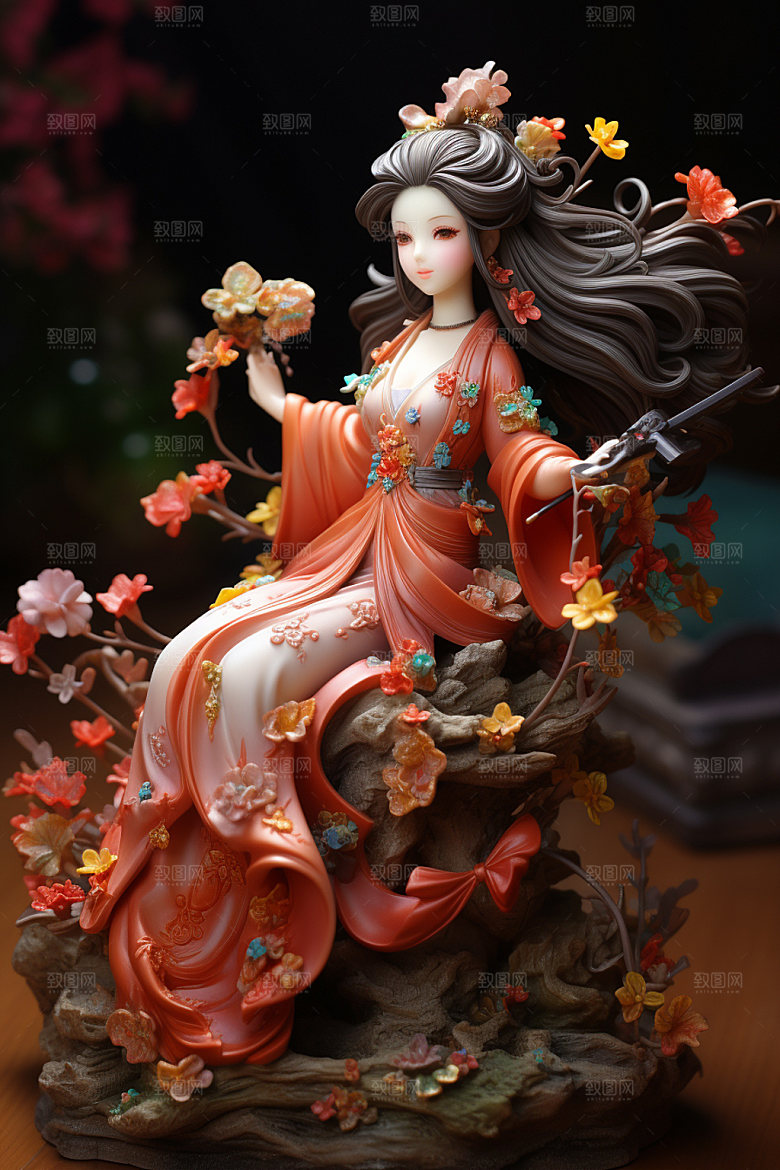 汉服赏花传统春天模型