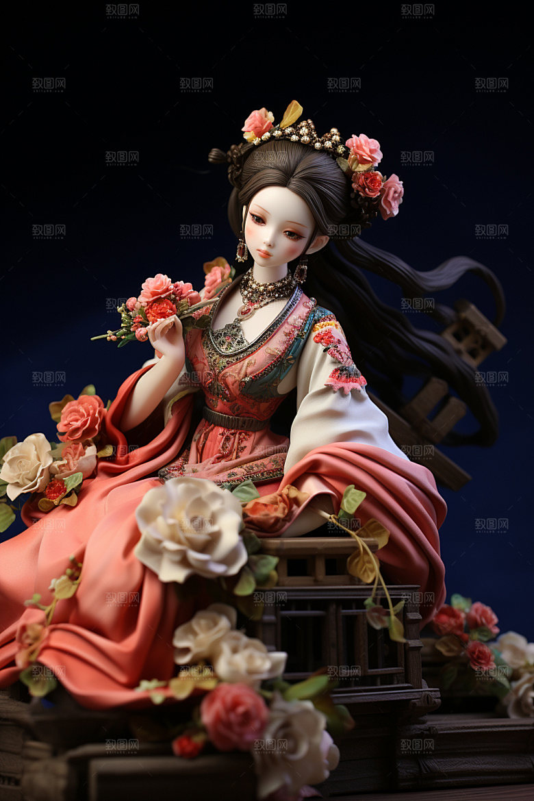 汉服赏花浪漫氛围模型
