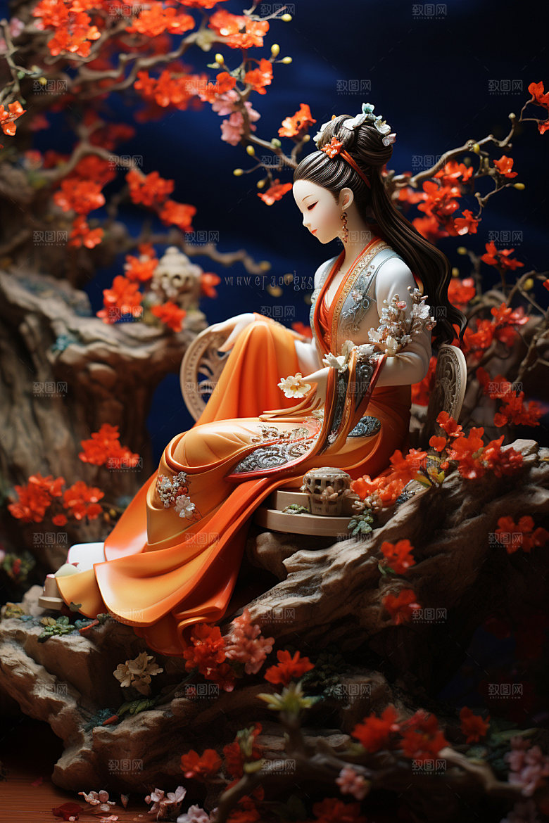 汉服赏花3D春天模型