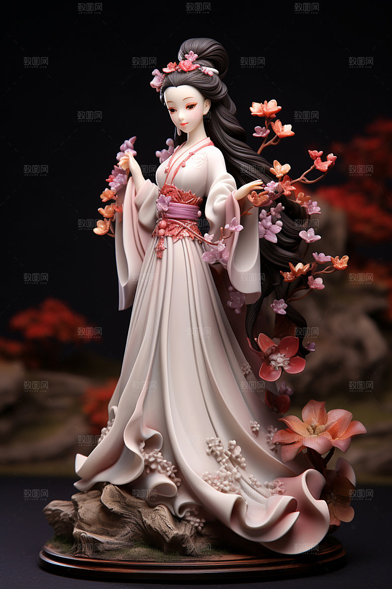 汉服赏花中式立体模型