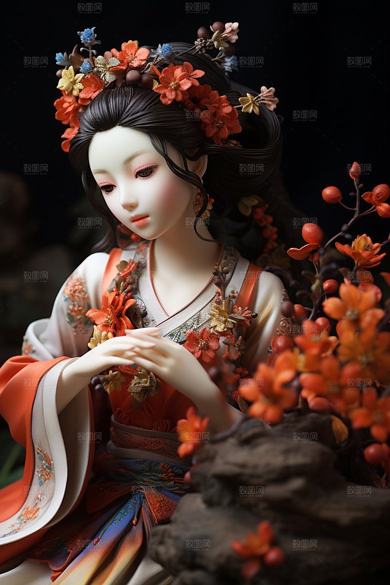 汉服赏花传统氛围模型