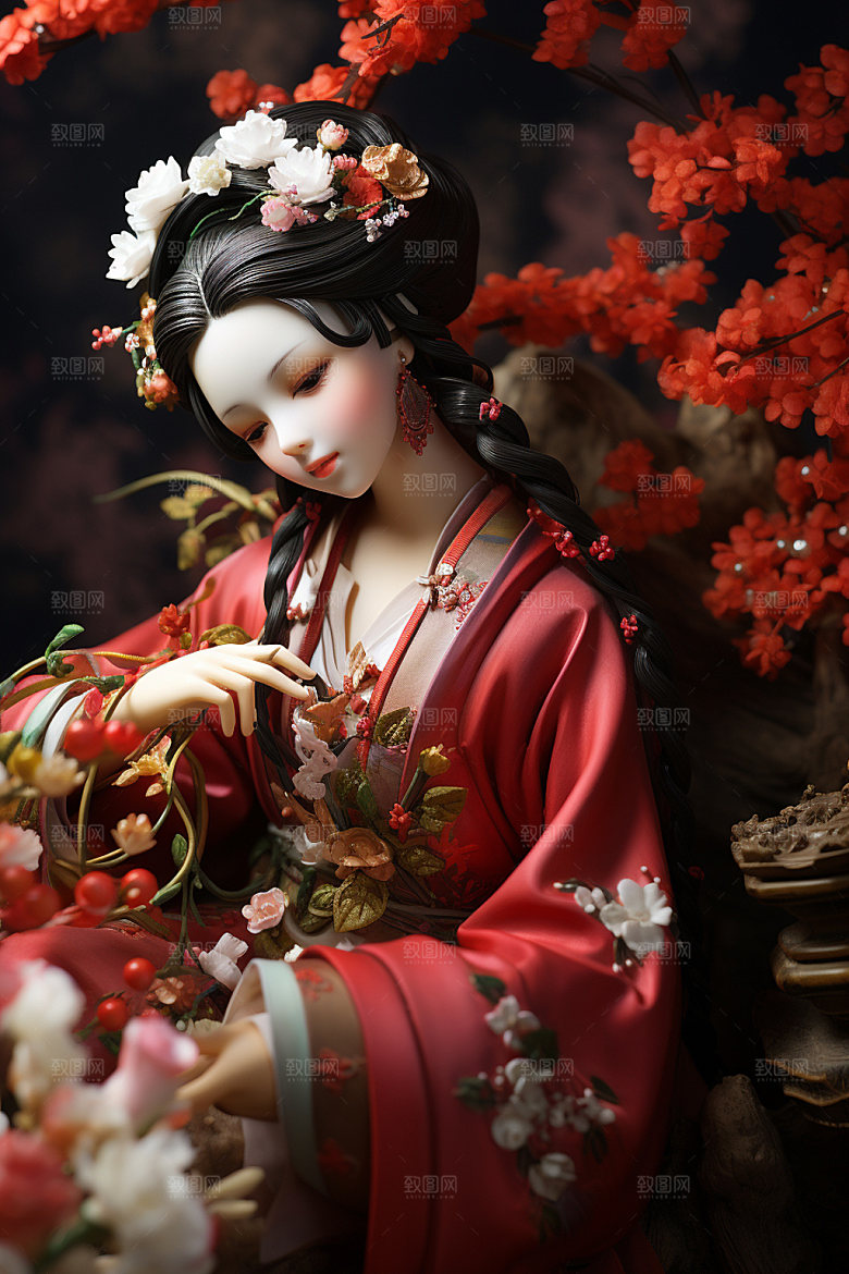 汉服赏花唯美浪漫模型