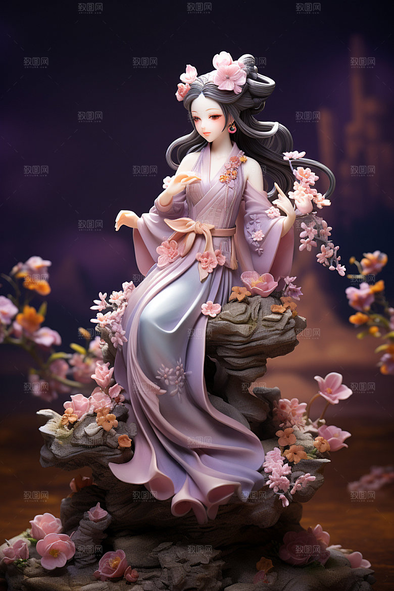 汉服赏花立体浪漫模型