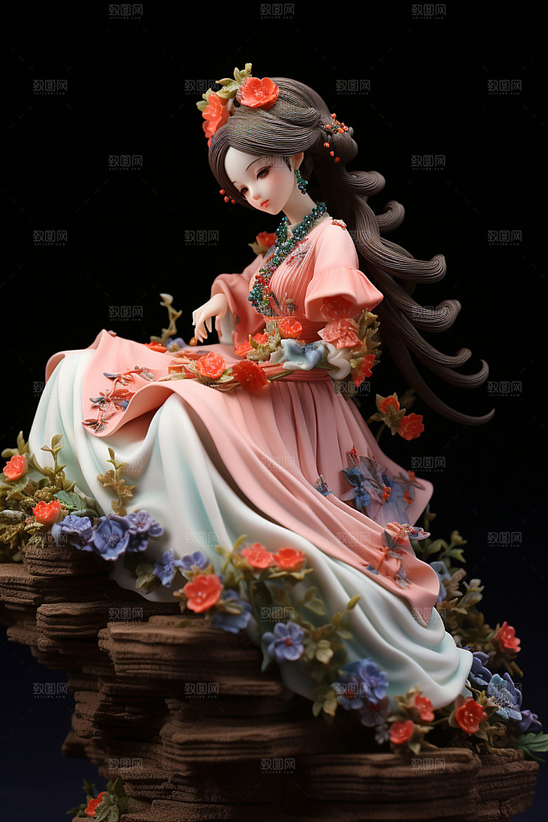 汉服赏花中国风传统模型