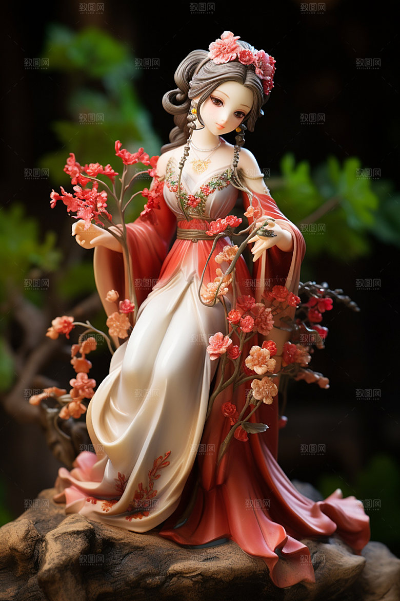 汉服赏花唯美立体模型