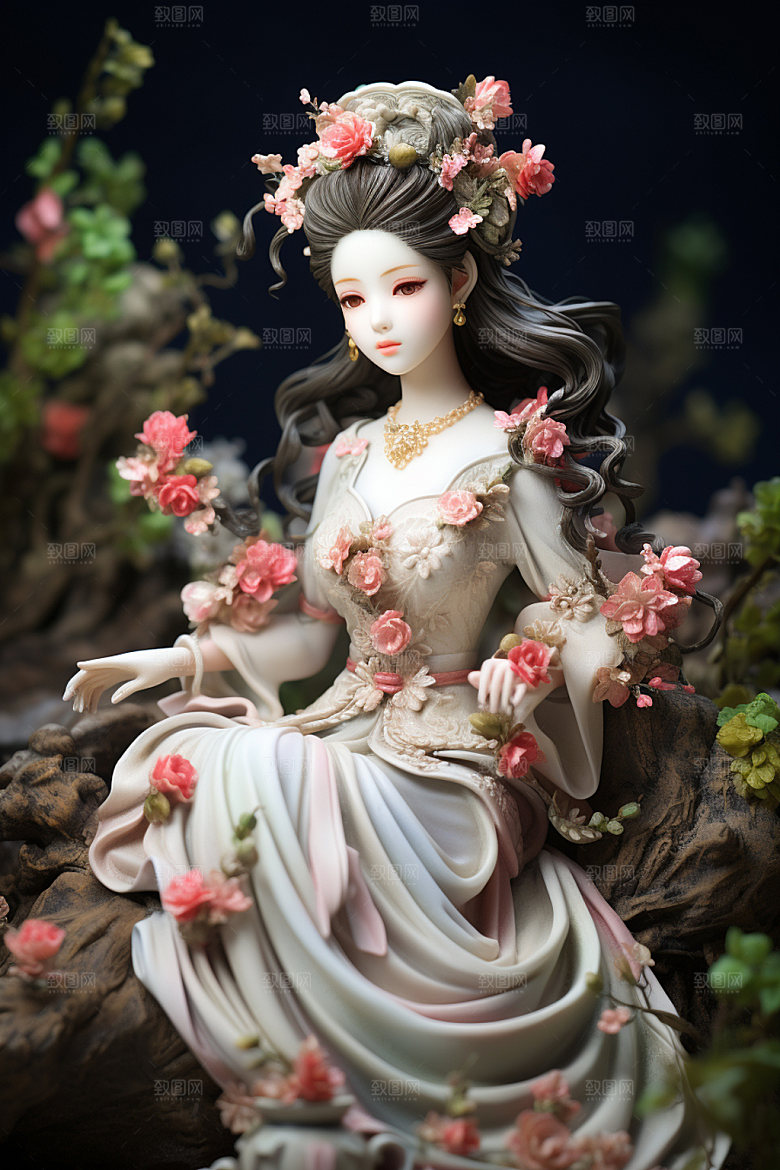 汉服赏花中国风少女模型