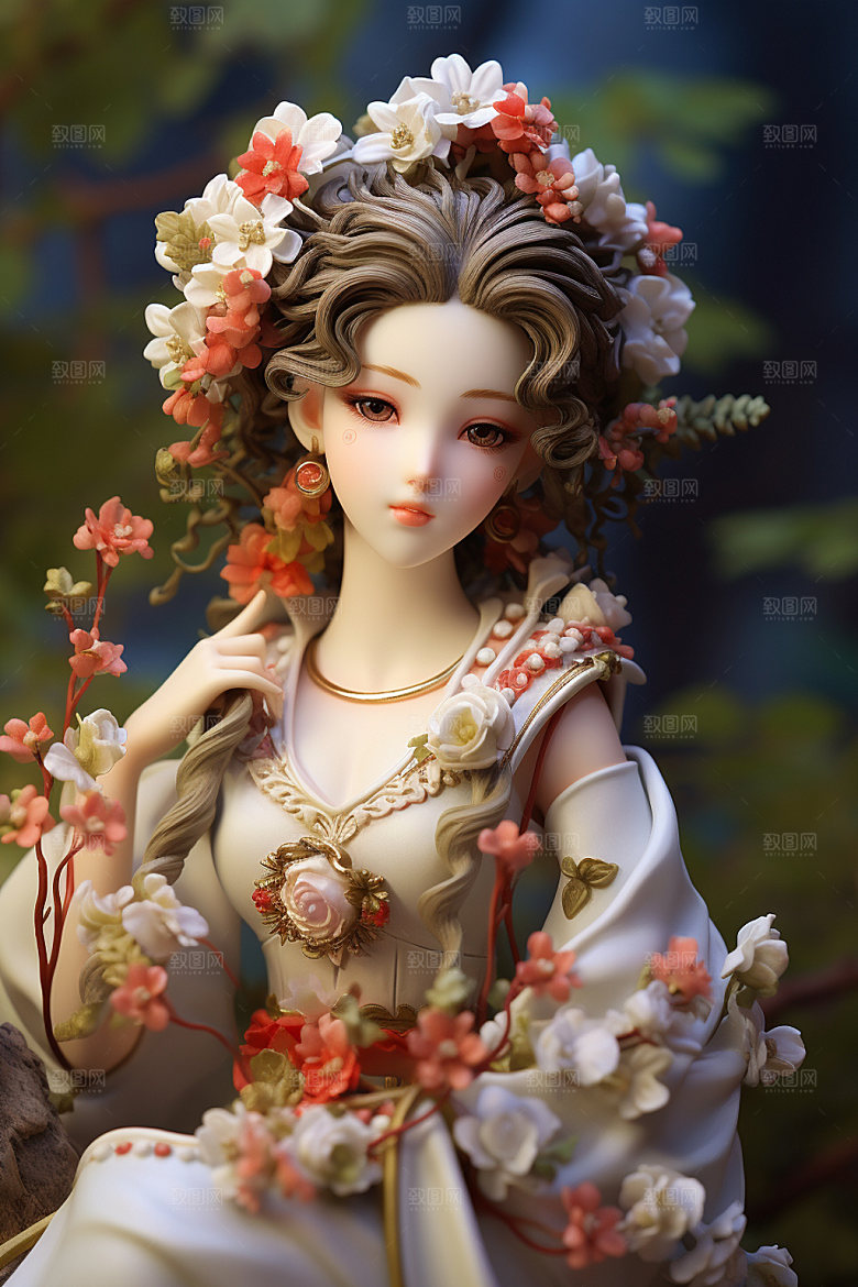汉服赏花立体中式模型