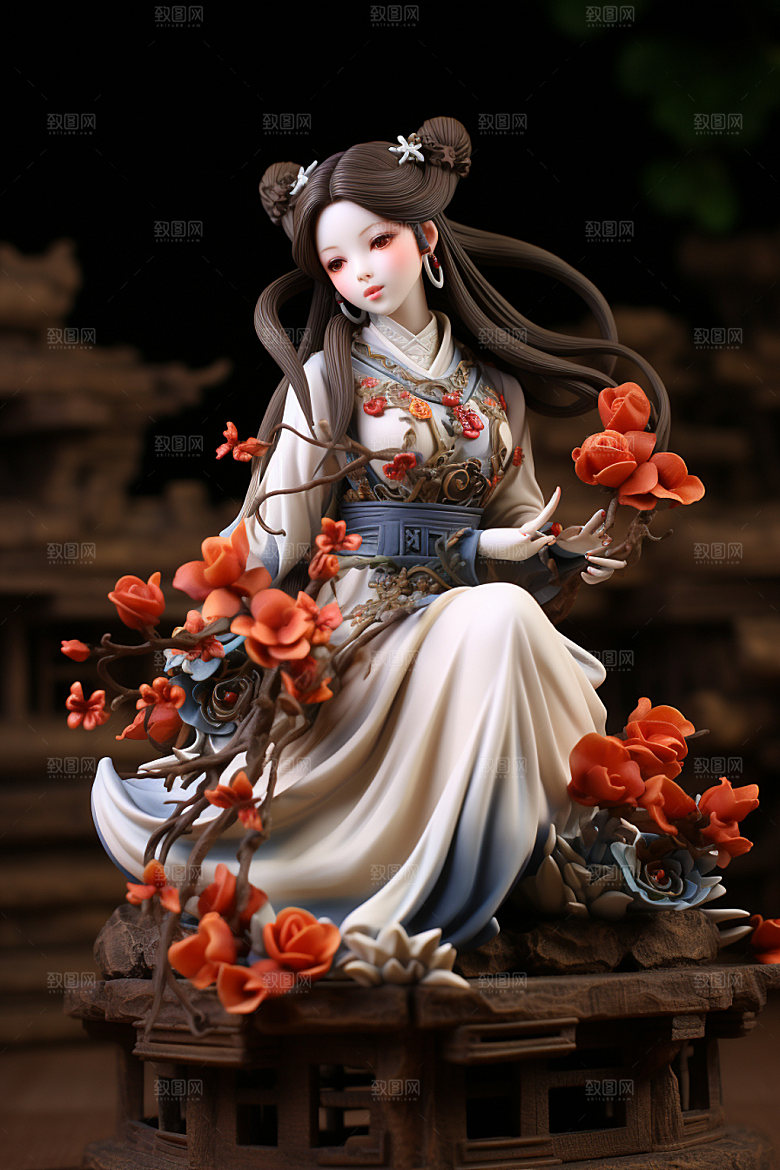 汉服赏花高清少女模型