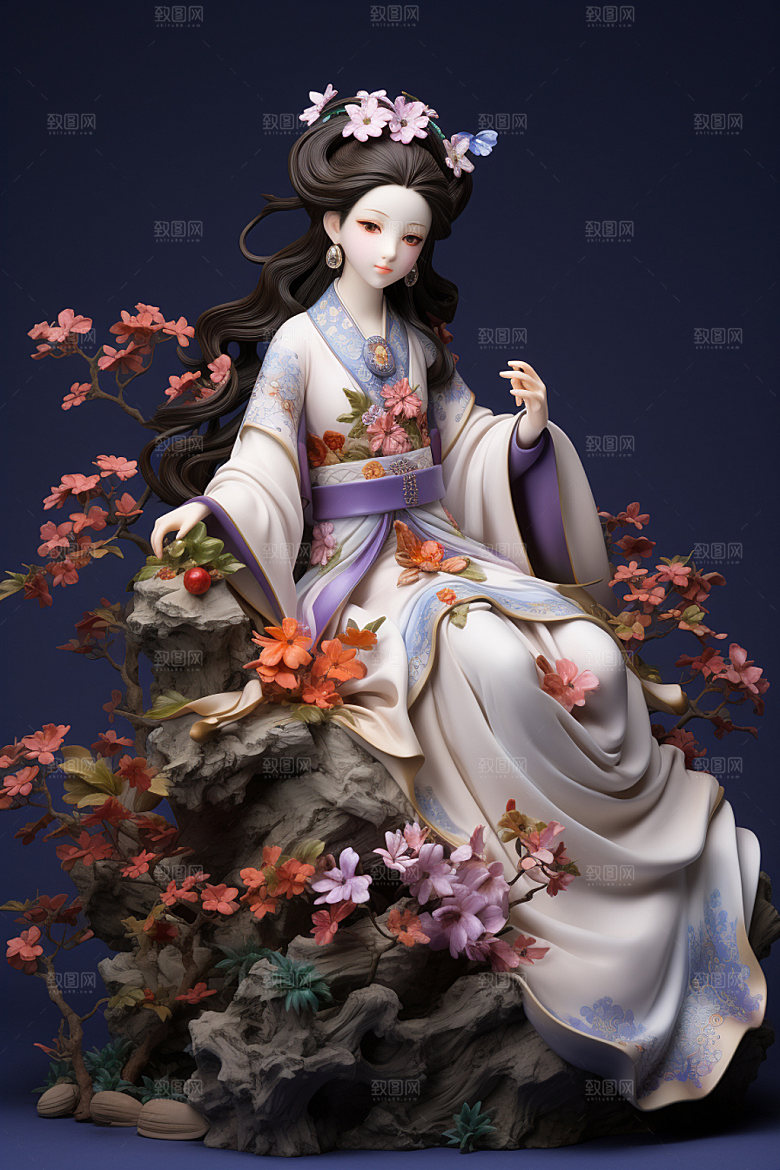 汉服赏花中式立体模型
