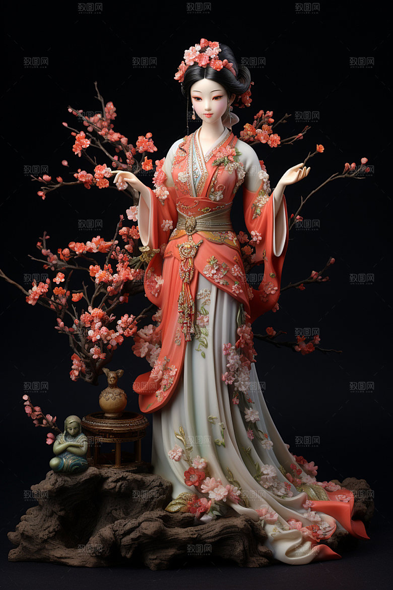 汉服赏花传统中国风模型