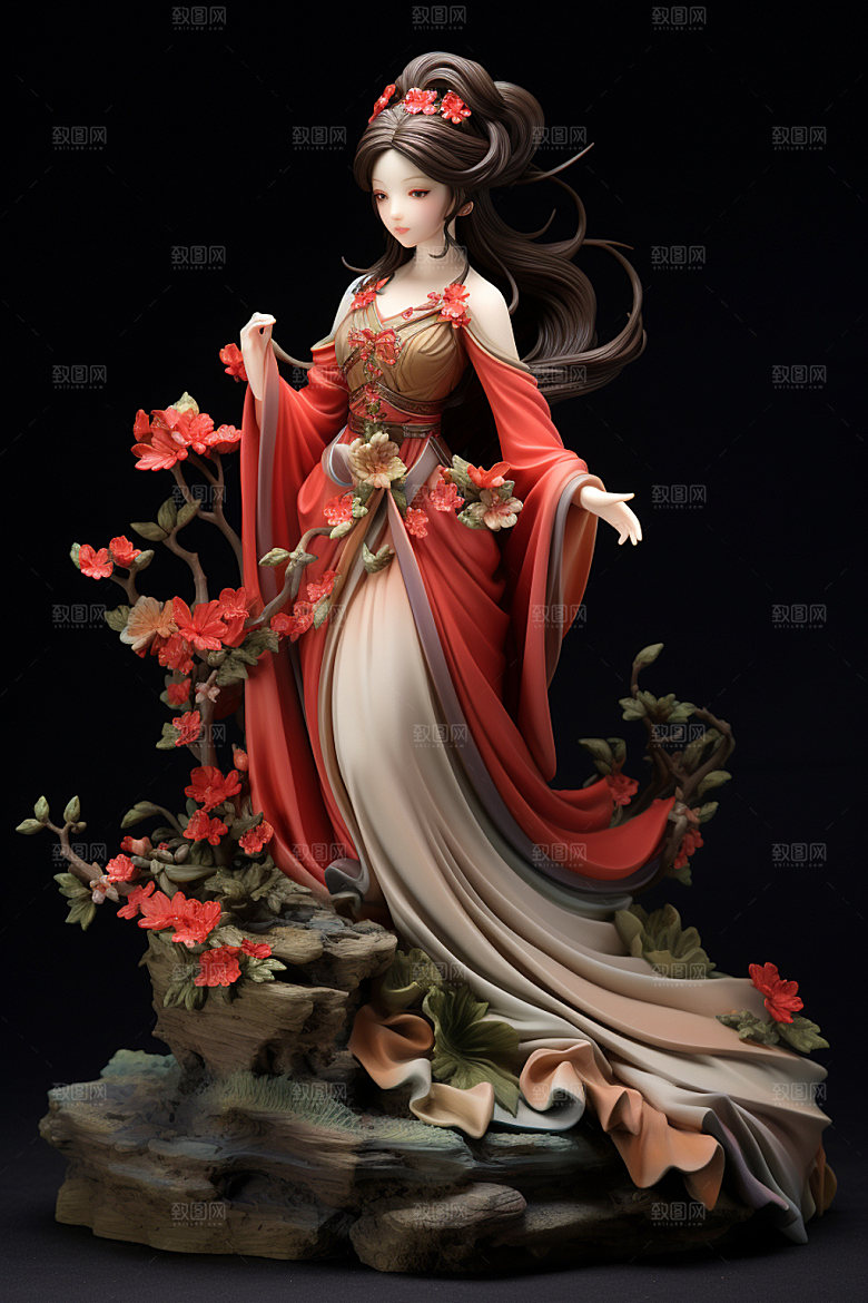 汉服赏花春天少女模型