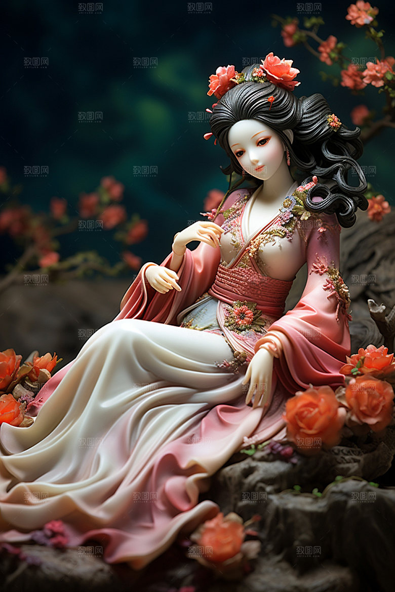 汉服赏花3D春天模型