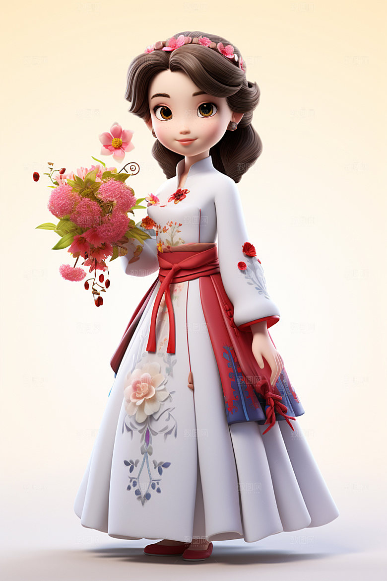 汉服赏花中国风3D模型