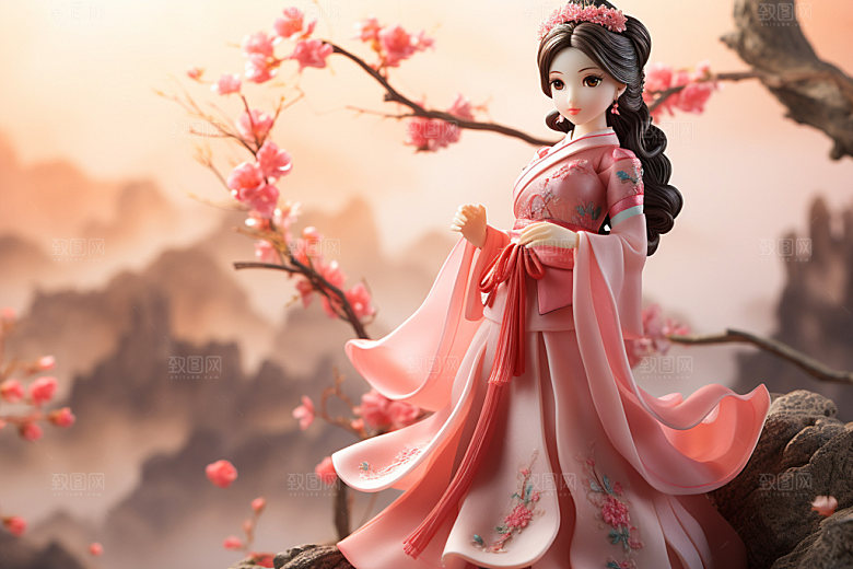 汉服赏花中式春天模型