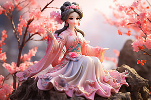 汉服赏花少女中国风模型